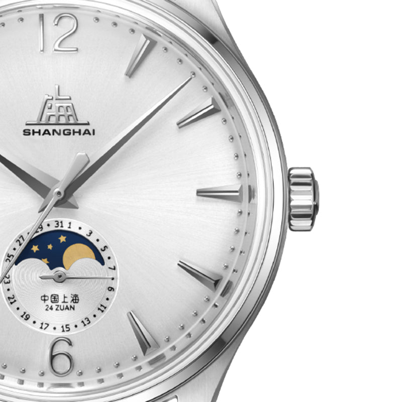 Shanghai Pioneer 39mm Watch - Moonphase Silver (Special Edition)