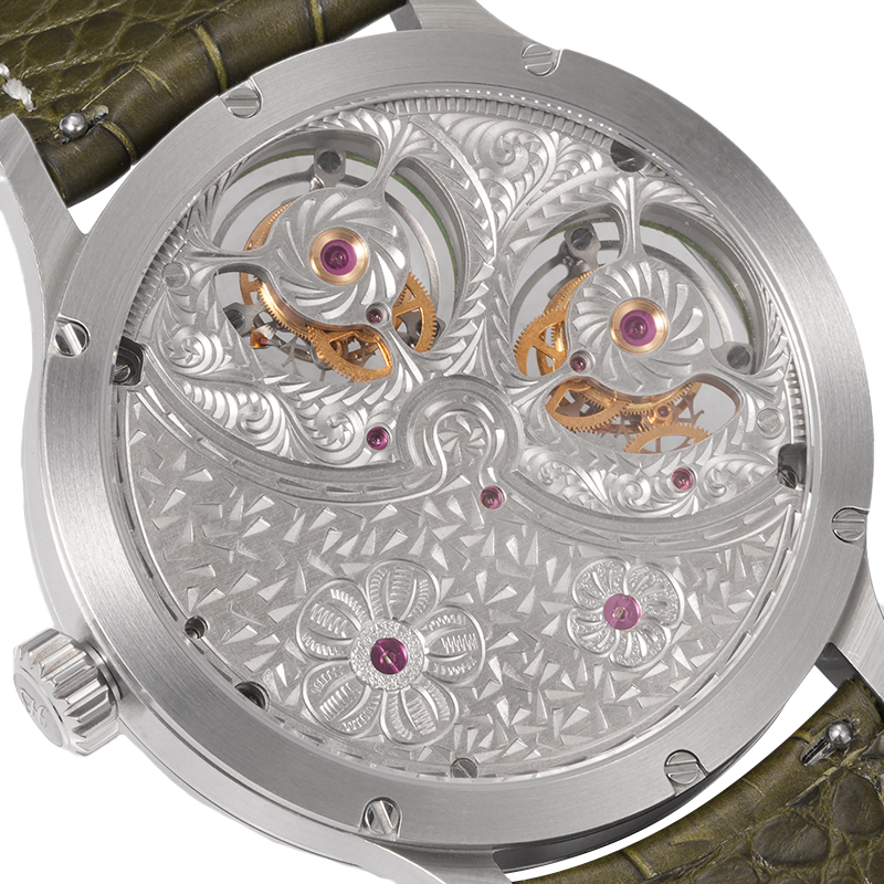 HUASUO Luxury Double Tourbillon Natural Jadeite Dial Watch