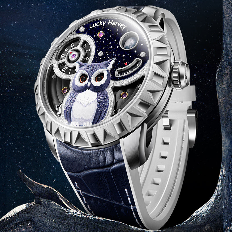 Lucky Harvey Fun Series Silver Owl Automaton Watch