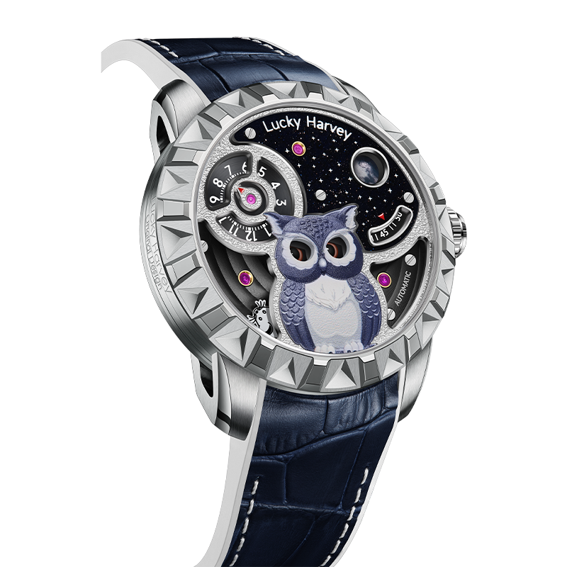 Lucky Harvey Fun Series Silver Owl Automaton Watch