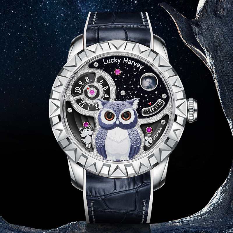 Lucky Harvey Fun Series Silver Owl Automaton Watch