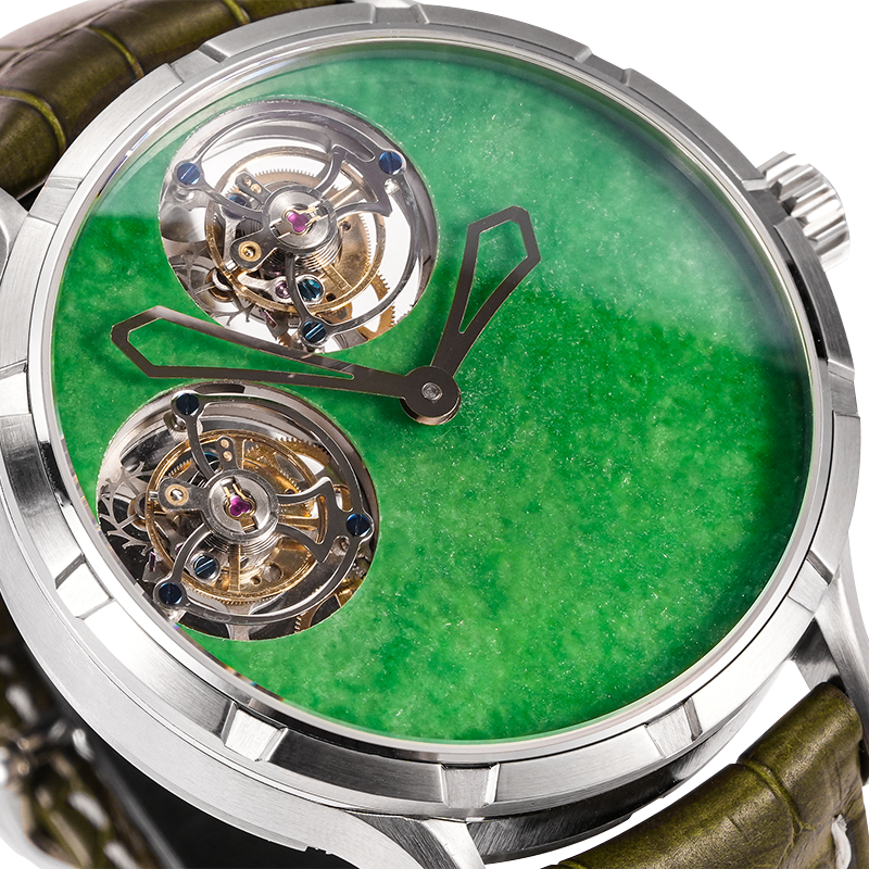 HUASUO Luxury Double Tourbillon Natural Jadeite Dial Watch