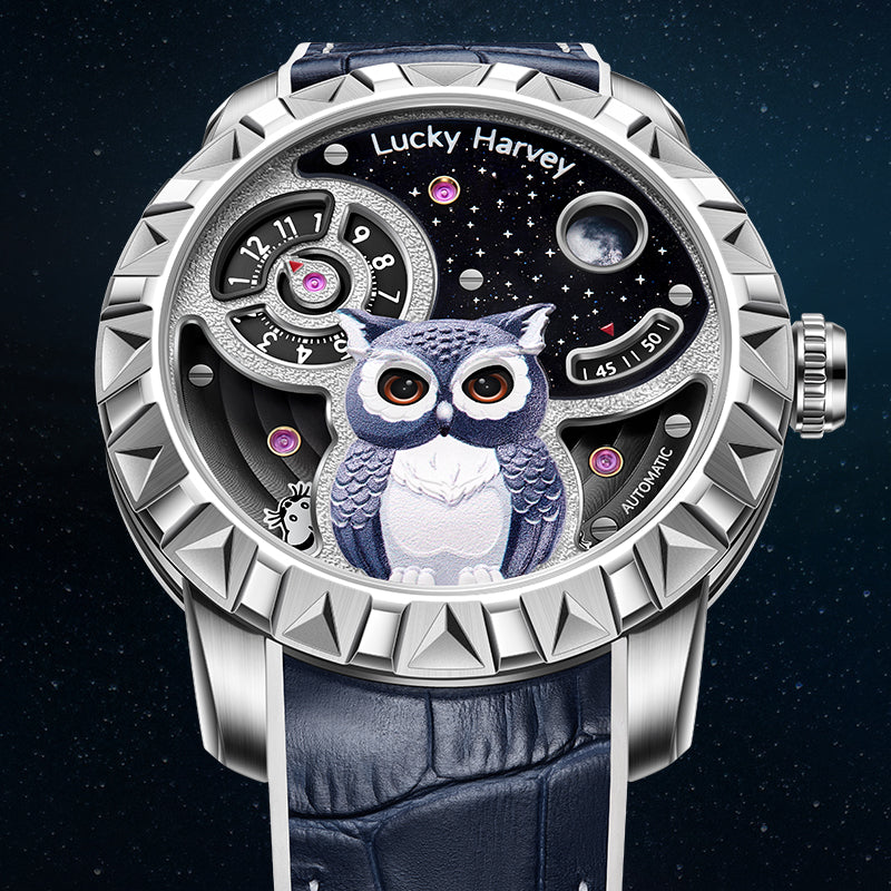 Lucky Harvey Fun Series Silver Owl Automaton Watch