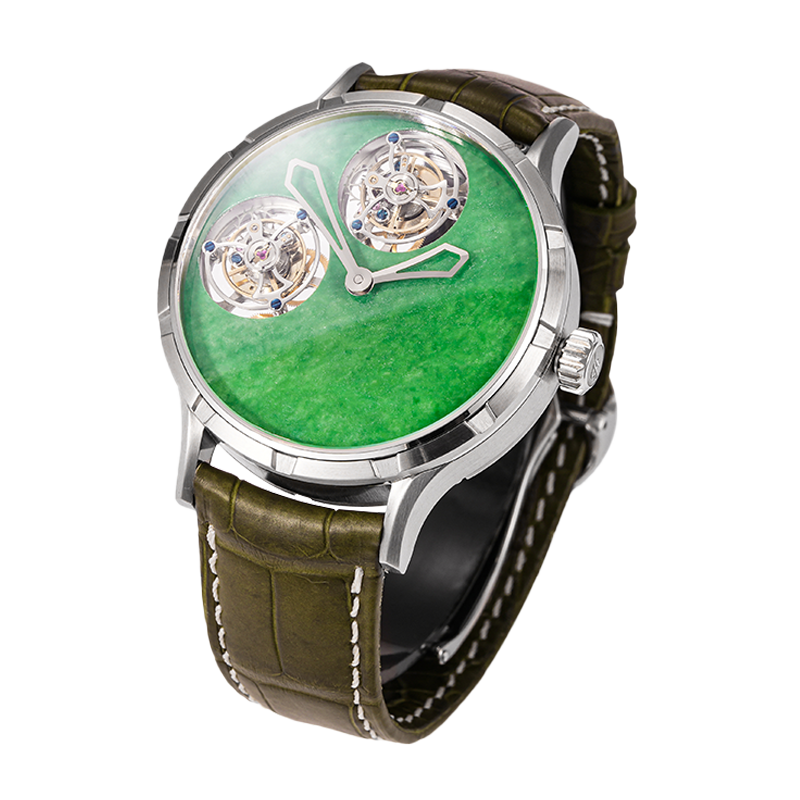 HUASUO Luxury Double Tourbillon Natural Jadeite Dial Watch