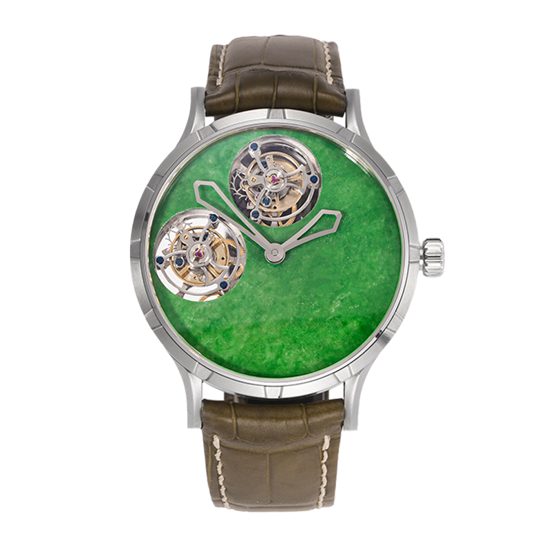 HUASUO Luxury Double Tourbillon Natural Jadeite Dial Watch