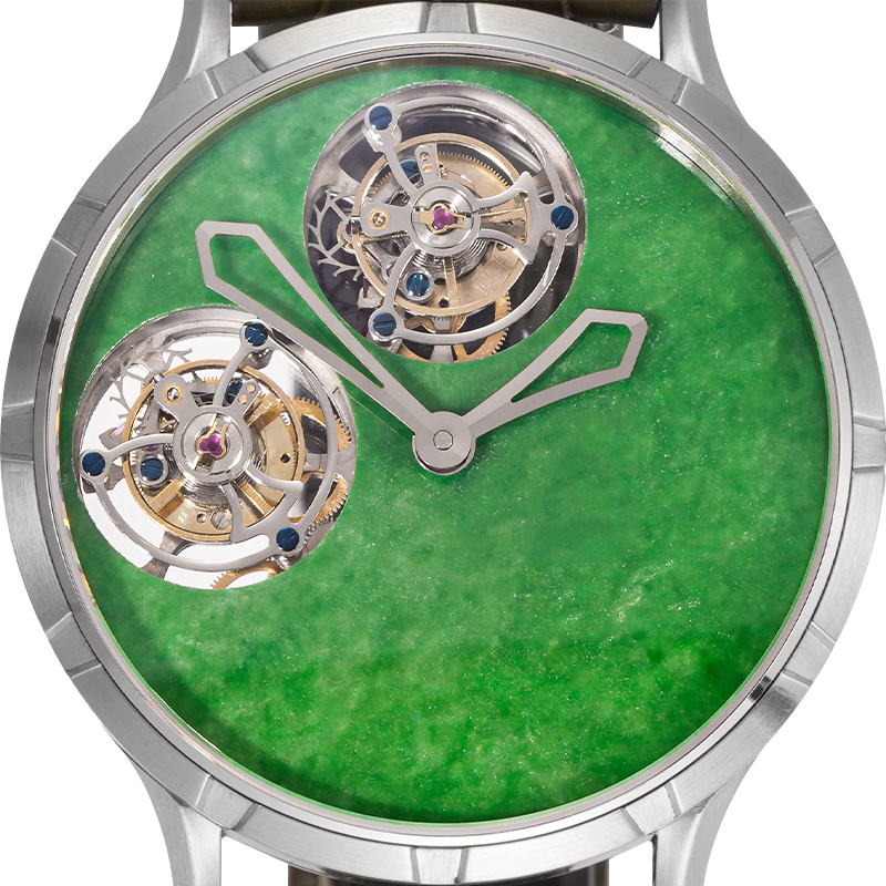 HUASUO Luxury Double Tourbillon Natural Jadeite Dial Watch