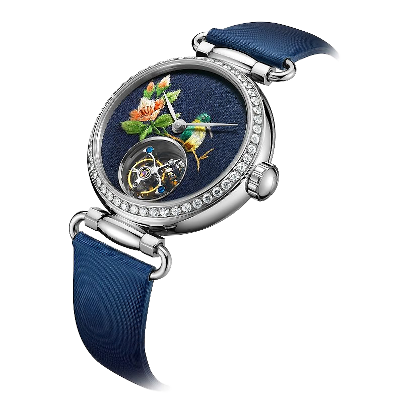 Seagull Embroidery Dial Off-center Tourbillon Watch 39mm